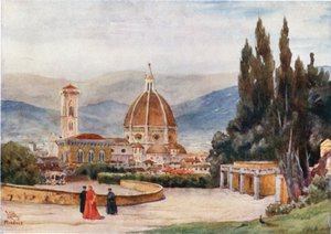 Florencia. El Duomo, desde los Jardines de Boboli (litografía en color)