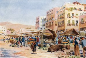 Málaga, el mercado (litografía en color) de William Wiehe Collins