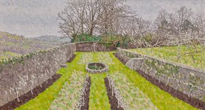 Jardín de la piscina, invierno, 2019 (óleo sobre lienzo)