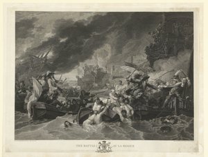 La batalla naval del cabo La Hogue, 1692 La batalla de La Hogue (título sobre el objeto) de William Woollett