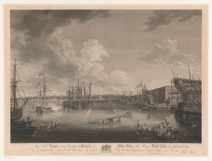 Vista del astillero de Deptford (...) Vista del Royal Dock Yark en Deptford (...) (título sobre el objeto) de William Woollett