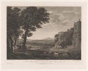 Paisaje con el Padre de Psique sacrificando frente al Templo de Apolo El Templo de Apolo (título sobre el objeto) de William Woollett