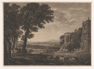 Paisaje con el Padre de Psique sacrificando frente al Templo de Apolo de William Woollett