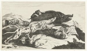 Los perros están persiguiendo a un jabalí. de William Young Ottley