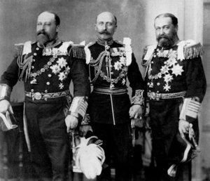 El Príncipe de Gales y sus hermanos en la boda del Duque de York, 6 de julio de 1893