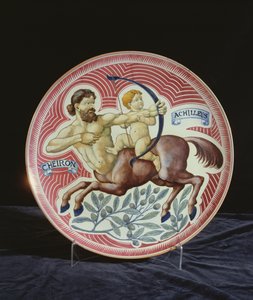 Plato que representa a Quirón y Aquiles