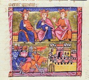 Ms 828 f.189r Consejo de Acre y el sitio de Damasco, Segunda Cruzada, de la 