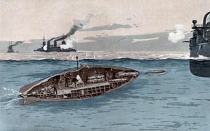 Submarino, c1905 (acuarela) de Willy Stöwer