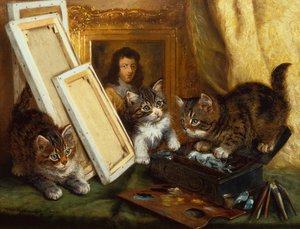 Las gatitas del artista (óleo sobre lienzo) de Wilson Hepple