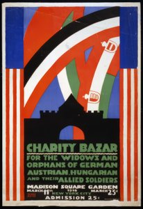 Cartel de un rastrillo benéfico para viudas y huérfanos de soldados alemanes, austriacos, húngaros y confederados en el Madison Square Garden de Nueva York.