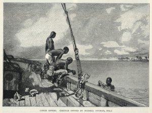 Un huracán, cultivo de cáñamo, en la isla de Abaco, un vendedor de flores, buceadores de caracolas, de The Century Magazine, febrero de 1887. de Winslow Homer