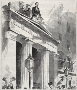 Abraham Lincoln, el presidente electo, dirigiéndose al pueblo desde el balcón de Astor House, 9 de febrero de 1861 de Winslow Homer