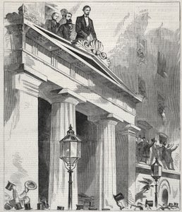 Abraham Lincoln, El Presidente Electo, dirigiéndose al Pueblo desde el Balcón de la Casa Astor, 1861 de Winslow Homer