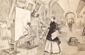 Estudiantes de arte y copistas en la Galería del Louvre, París, 11 de enero de 1868 de Winslow Homer