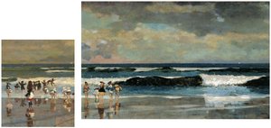 Escena de playa amp; En la playa de Winslow Homer