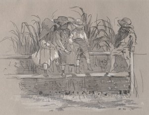 Niños sentados en una valla