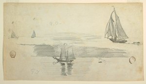 Dibujo, Cuatro Goletas, posiblemente 1880