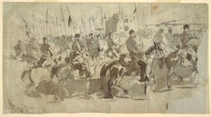 Dibujo, Sexto Regimiento de Caballería del General McClellan Embarcando en Alexandria hacia Old Point Comfort, 2 de abril de 1862