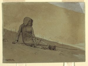 Dibujo, Muchacha sentada en una ladera, 1878 de Winslow Homer