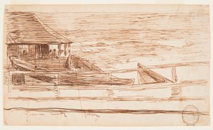 Dibujo, Casa en una barandilla con patos varados, Cullercoats, Inglaterra, 1881 de Winslow Homer