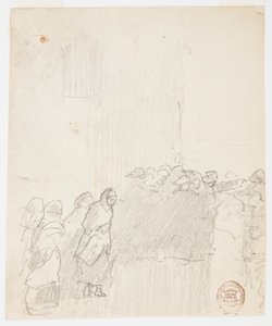 Dibujo, Hombres y mujeres mirando al mar, Cullercoats, Inglaterra, 1881 de Winslow Homer