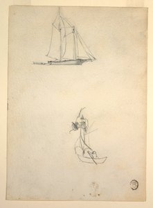Dibujo, Goleta y tres botes, 1881