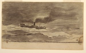 Dibujo, Paisaje marino con arrastrero pesquero, Cullercoats, Inglaterra, 1881-82 de Winslow Homer