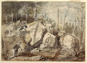 Dibujo, Colocación de una trampa para ardillas, ca. 1855