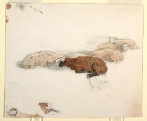 Dibujo, Oveja descansando, 1878 de Winslow Homer