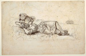 Dibujo, Pastora descansando, 1877 de Winslow Homer
