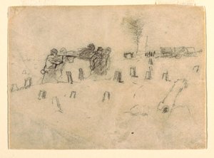 Dibujo, camilleros llevando a un soldado, probablemente 1862 de Winslow Homer