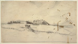 Dibujo, Tres barcos con pescadores tendiendo una red, 1881-82 de Winslow Homer