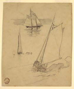 Dibujo, Tres bocetos de goletas, probablemente 1880 de Winslow Homer