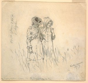Dibujo, Dos niñas en un campo, 1879 de Winslow Homer