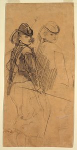 Dibujo, Dos estudios de una joven mirando por encima del hombro, ca. 1862