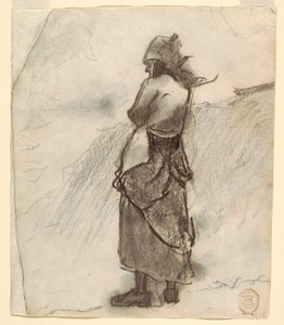 Dibujo, Mujer mirando al mar, Cullercoats, Inglaterra, 1881-82 de Winslow Homer