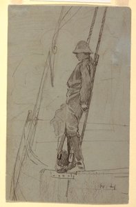 Dibujo, Joven apoyado en la jarcia de un velero, probablemente 1861-62 de Winslow Homer