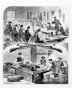 Llenando cartuchos en el arsenal de Watertown, Massachusetts, 1860s de Winslow Homer