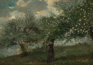 Niña recogiendo flores de manzano de Winslow Homer