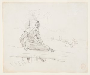Niña sentada en un tronco de árbol de Winslow Homer