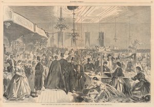 Gran feria dada en los salones de actos de la ciudad, Nueva York, diciembre de 1861, en ayuda de los pobres de la ciudad; de Harper de Winslow Homer