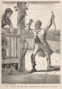 "¡Hola! ¡H-O-O-O!  Ha venido.  Jumboloro Tell You First". de Winslow Homer
