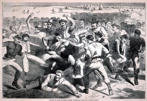 Día festivo en el campamento - soldados jugando al «fútbol», de Harper