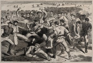 Vacaciones en el campamento - Soldados jugando al fútbol, 1865 de Winslow Homer