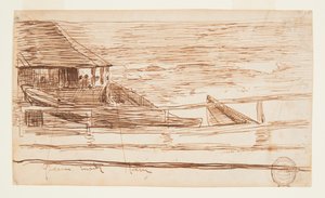 Casa en una barandilla con dories varadas de Winslow Homer