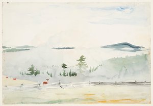 Paisaje con ciervos en una neblina matutina de Winslow Homer