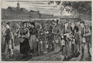 Vida en la fábrica de Nueva Inglaterra - Hora de la campana, 1868 de Winslow Homer