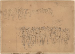Oficiales y caballos en reposo, 1864