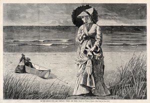 En la playa - Dos son compañía, tres son multitud, 1872 de Winslow Homer
