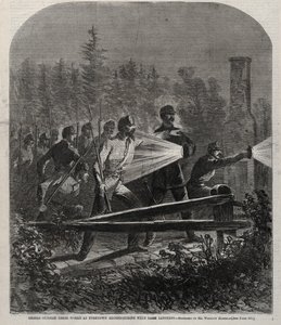 Rebeldes fuera de sus obras en Yorktown, reconociendo con linternas oscuras, 1862 de Winslow Homer